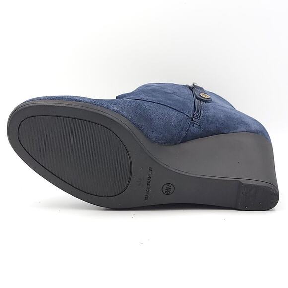 Isaac Mizrahi Live Women Wedge Heel Ankle Booties Volley Size US 8.5M Navy Suede - Picture 3 of 6